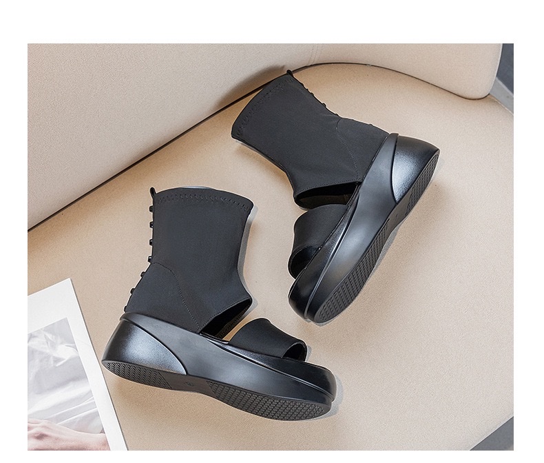 2026夏新款鱼嘴凉鞋女弹力靴套筒厚底矮靴一脚蹬时尚凉靴百搭详情图12