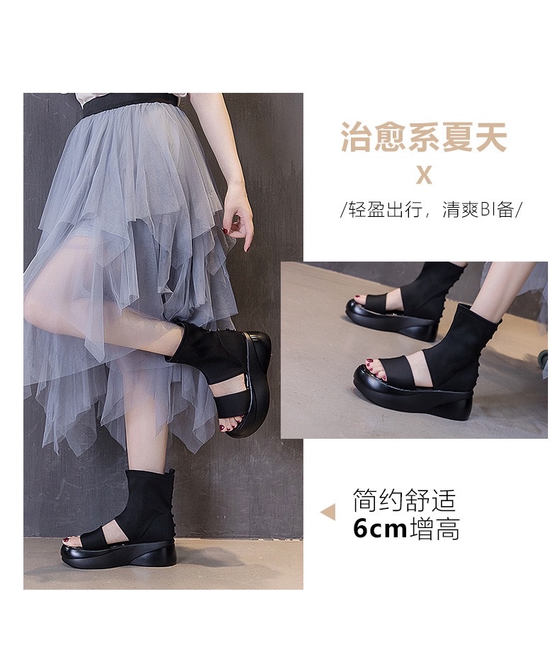2026夏新款鱼嘴凉鞋女弹力靴套筒厚底矮靴一脚蹬时尚凉靴百搭详情图2