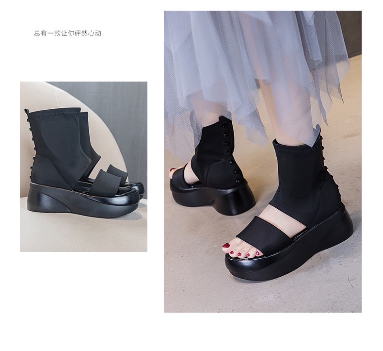 2026夏新款鱼嘴凉鞋女弹力靴套筒厚底矮靴一脚蹬时尚凉靴百搭详情图13