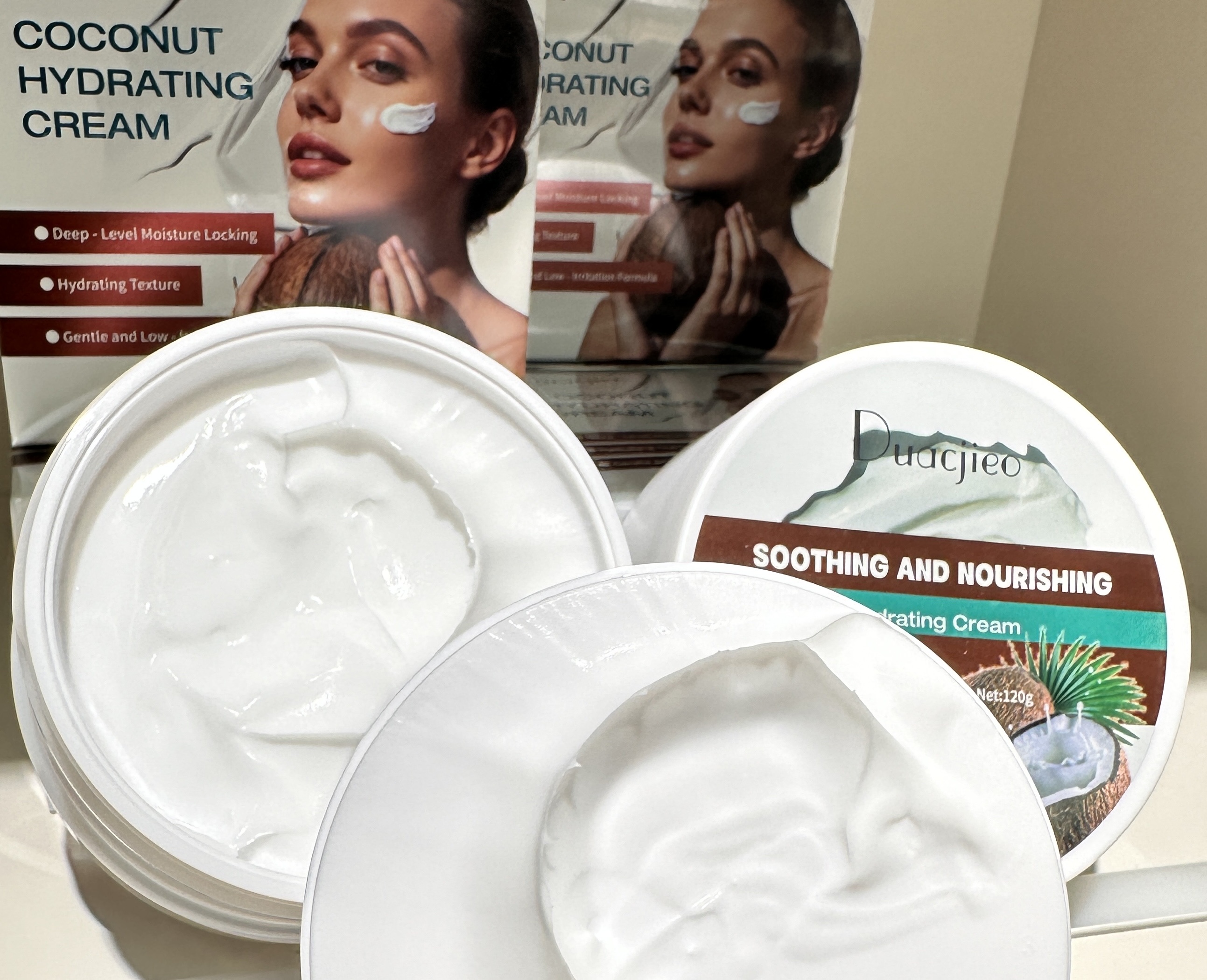DUACJIEO Coconut Hydrating Cream, Ginseng and Ganoderma lucidum K-Aging Cream, Deep Nourishing and Moisturizing Cream details Picture