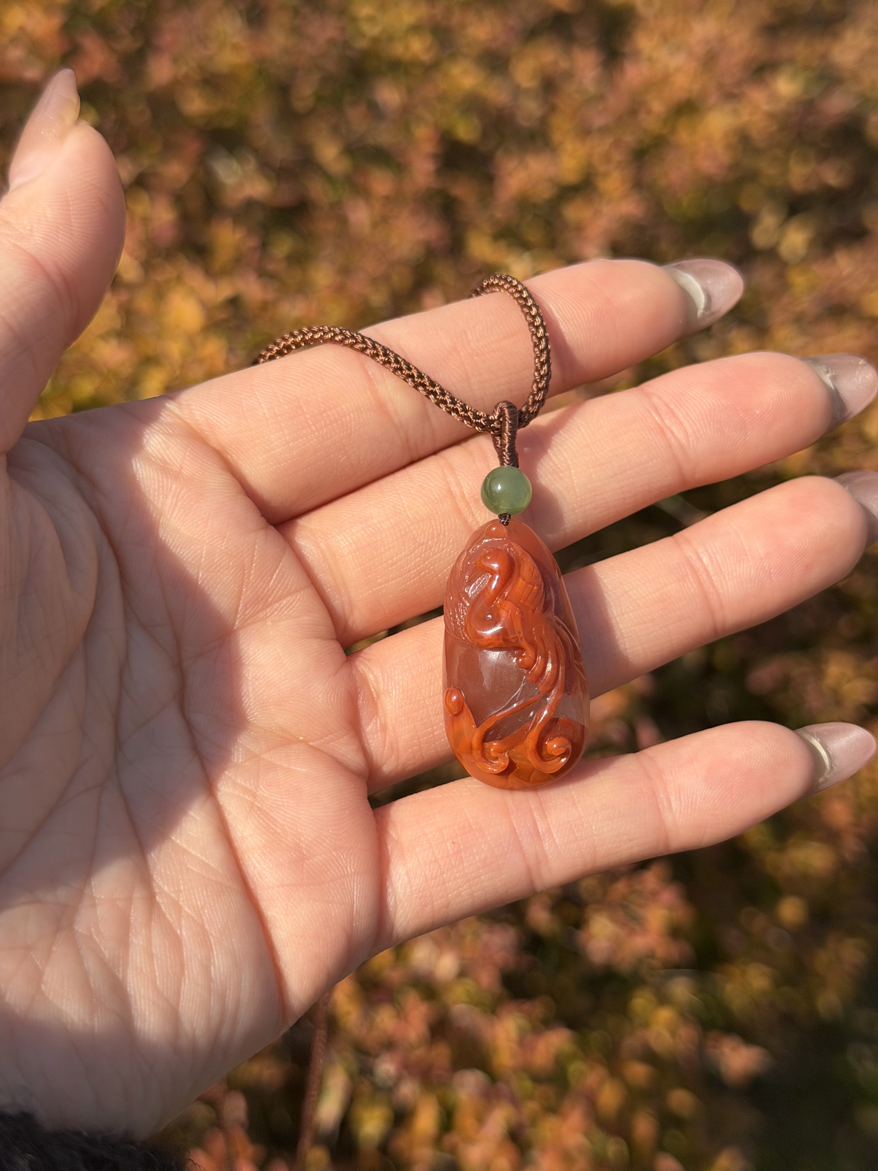 【一妃聚宝】纯手工精雕南红吊坠项链女DIY编织绳国风系列简约大气时尚个性女友详情图3