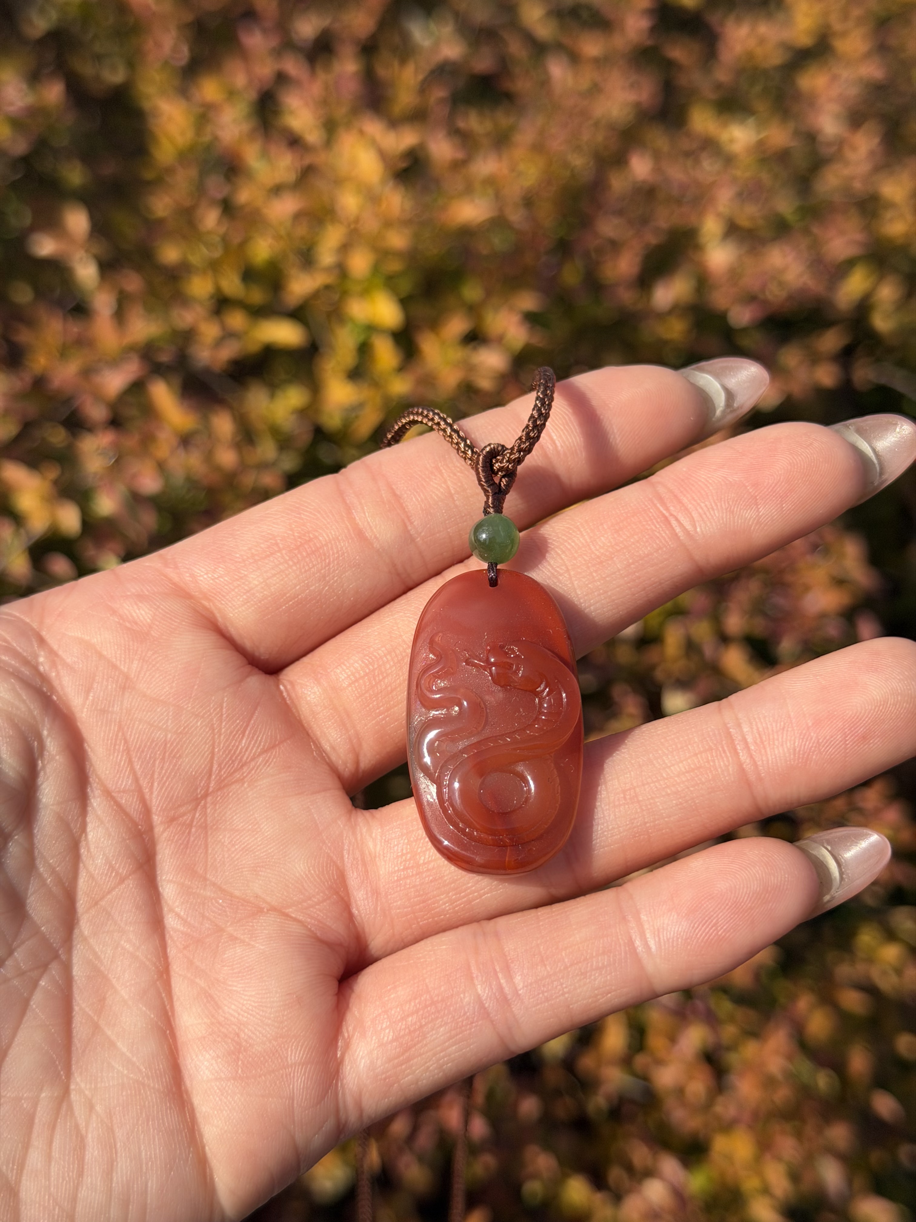 【一妃聚宝】纯手工精雕南红吊坠项链女DIY编织绳国风系列简约大气时尚个性女友详情图2