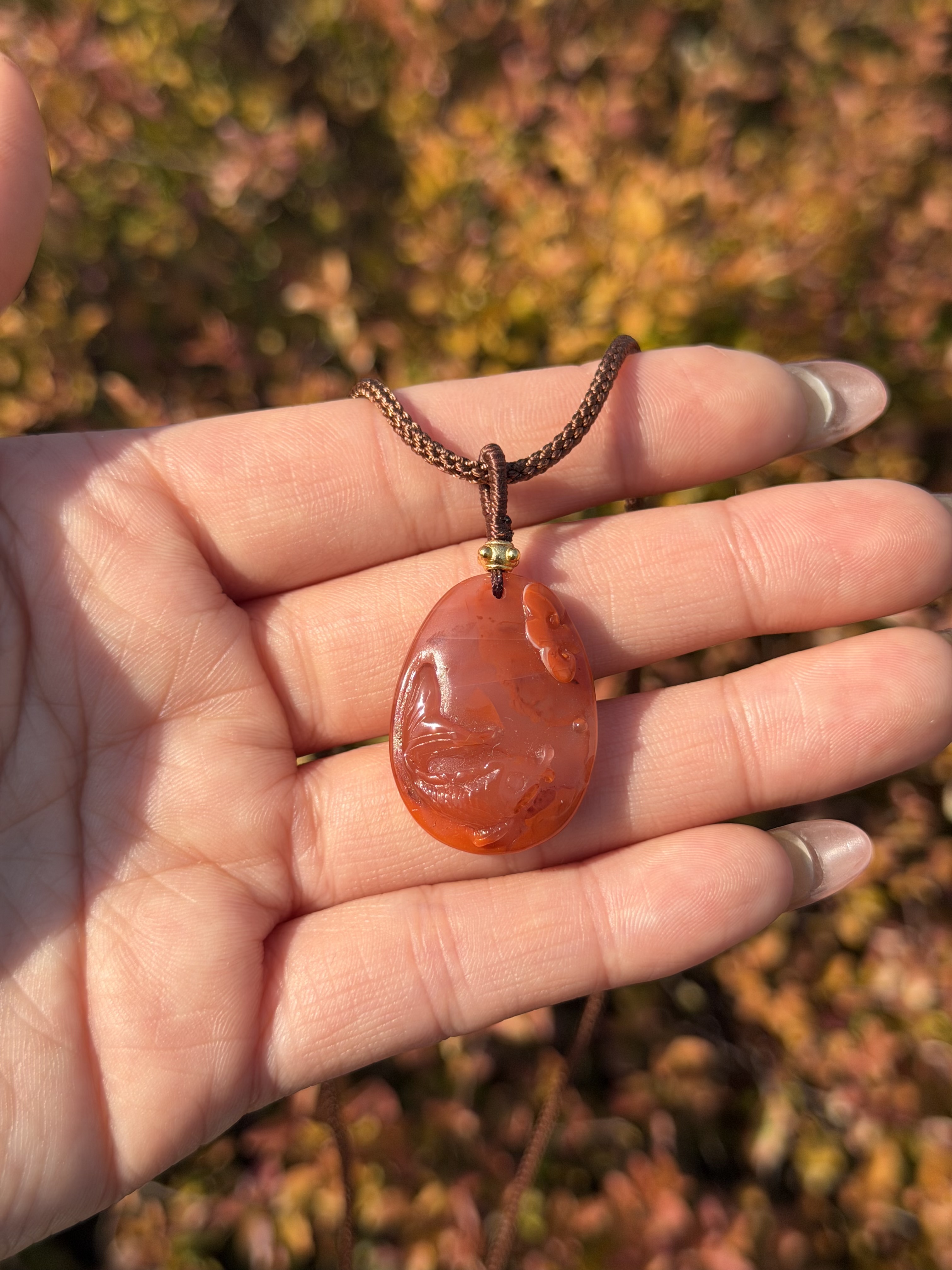 【一妃聚宝】纯手工精雕南红吊坠项链女DIY编织绳国风系列简约大气时尚个性女友详情图4