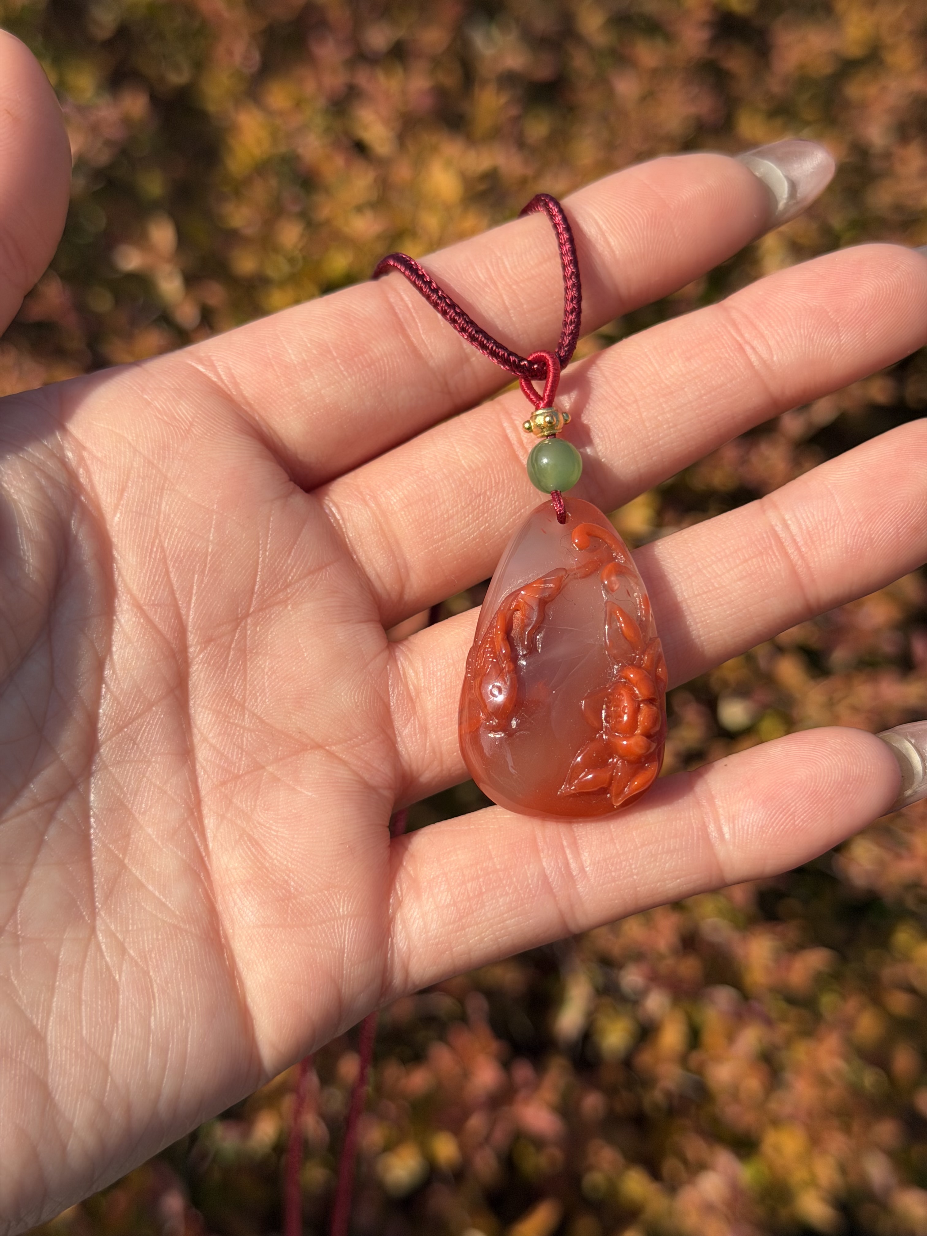 【一妃聚宝】纯手工精雕南红吊坠项链女DIY编织绳国风系列简约大气时尚个性女友详情图1