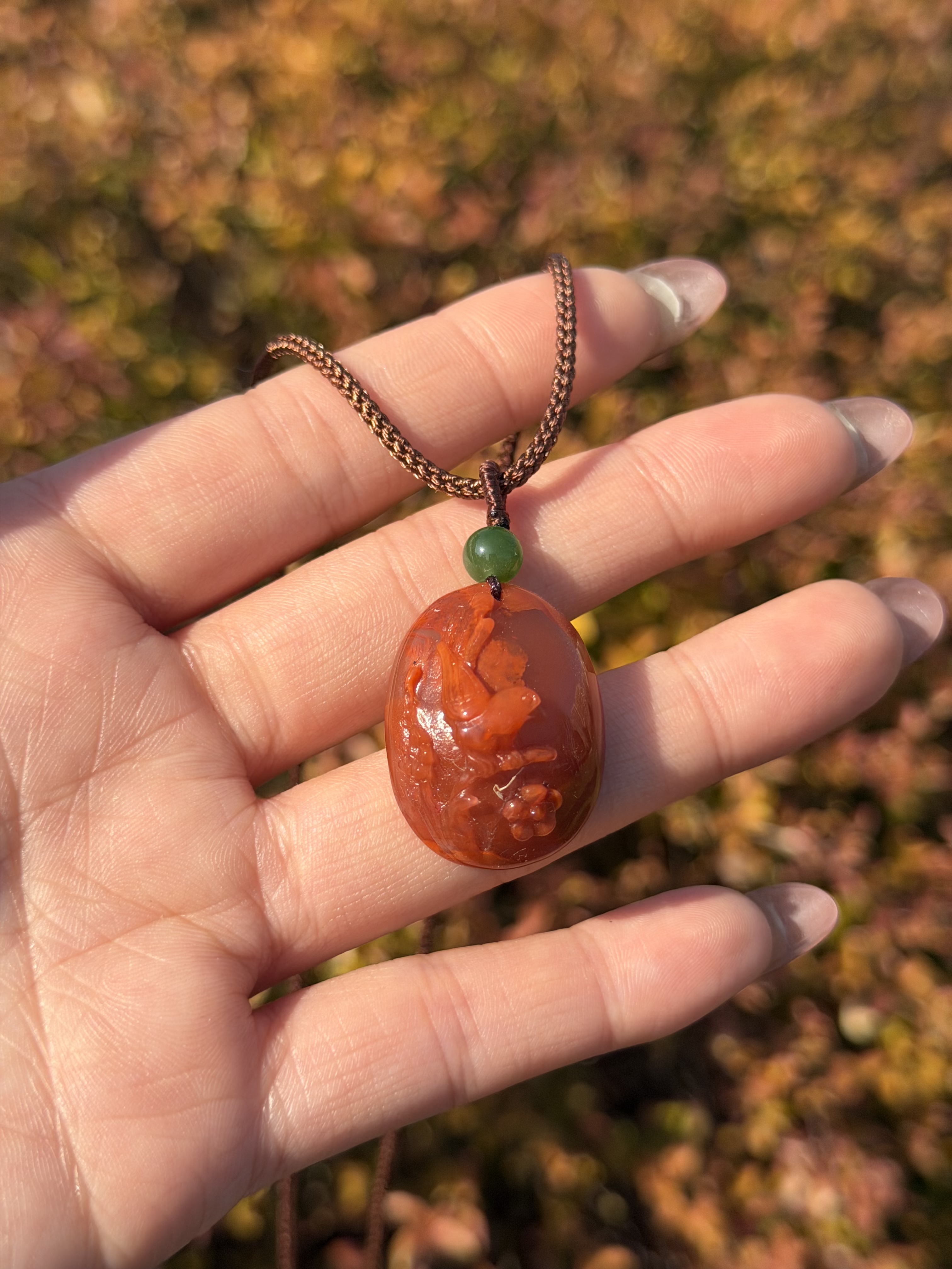 【一妃聚宝】纯手工精雕南红吊坠项链女DIY编织绳国风系列简约大气时尚个性女友