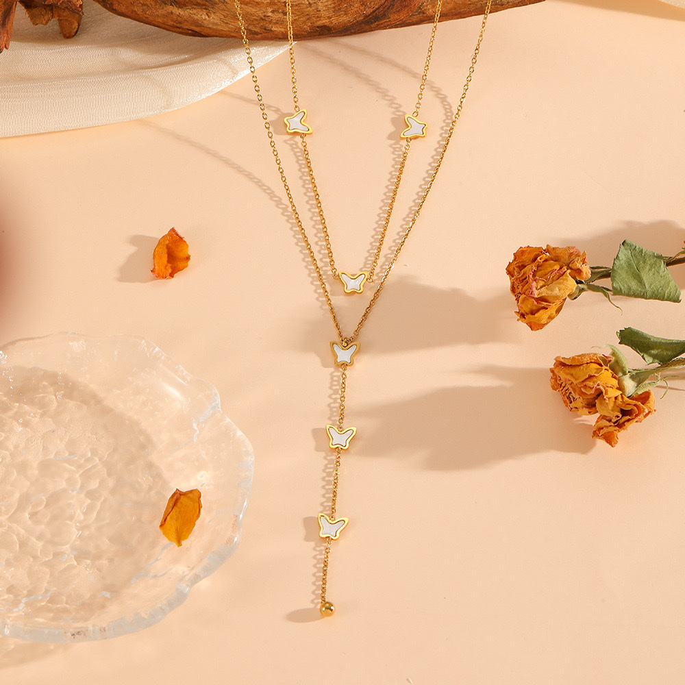 New versatile and high-end double-tassel jewelry, light luxury and simple butterfly heart four-leaf flower multi-style necklace detail image 10