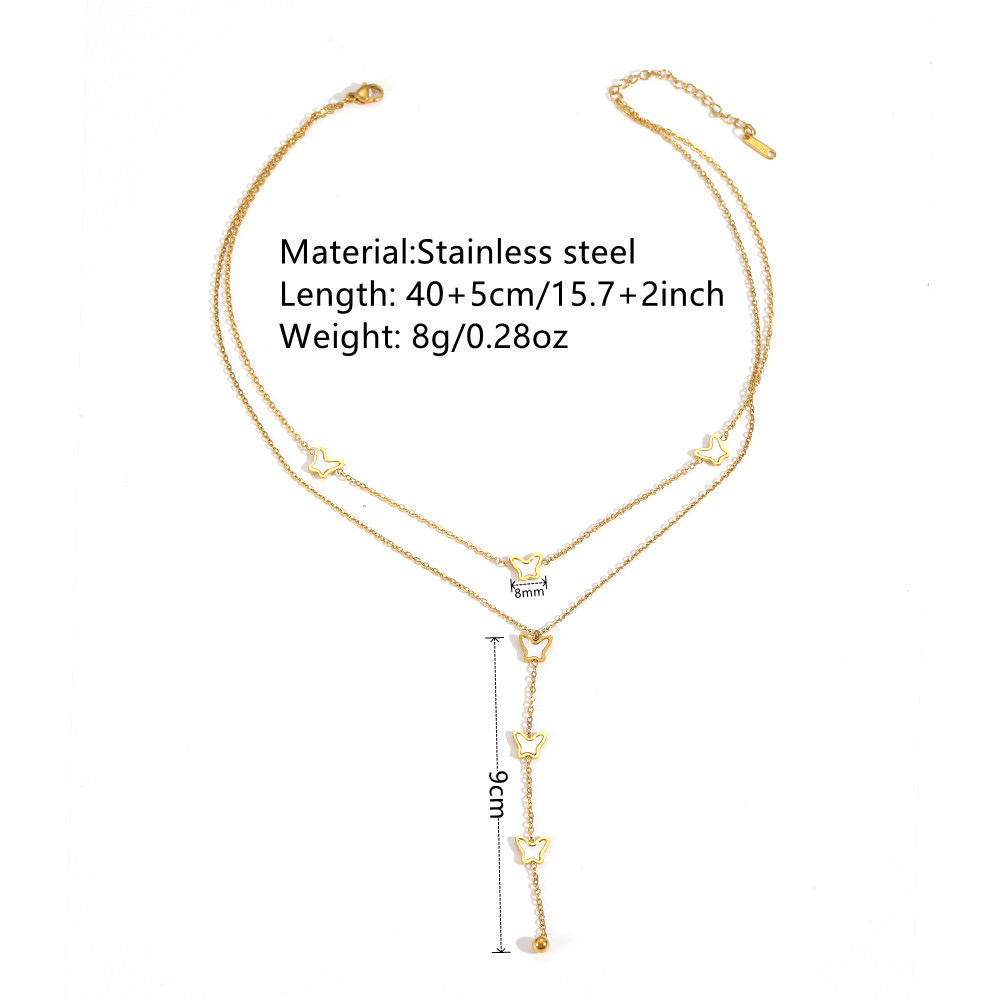 New versatile and high-end double-tassel jewelry, light luxury and simple butterfly heart four-leaf flower multi-style necklace detail image 9