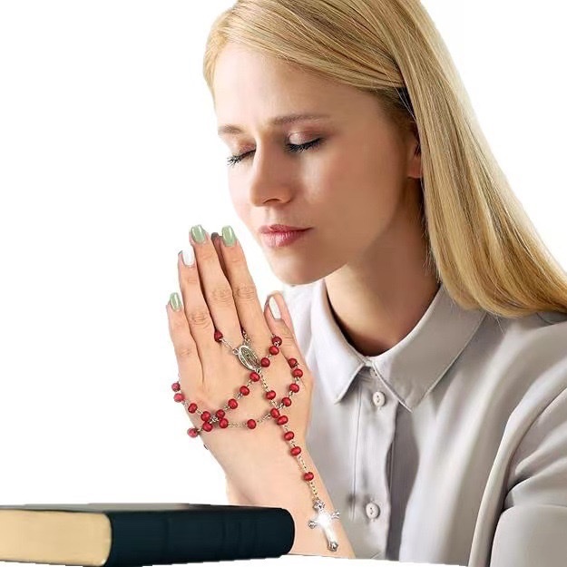 外贸热销经典款八角盒木质念珠项链玛丽亚十字架洗礼宗教男女礼物