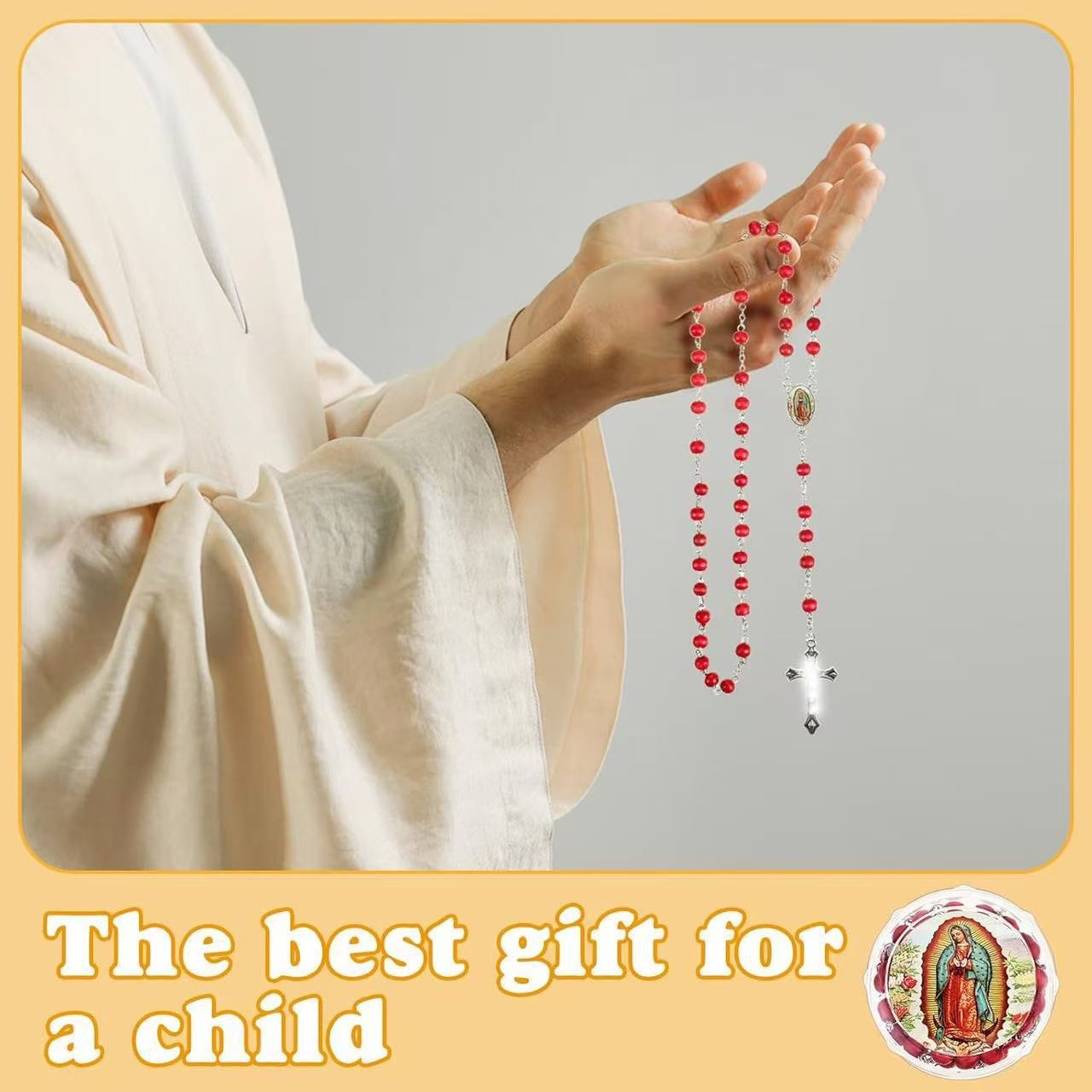 A classic octagonal box wooden rosary necklace with Maria cross, a religious gift for men and women, is a bestseller in foreign trade Specification image