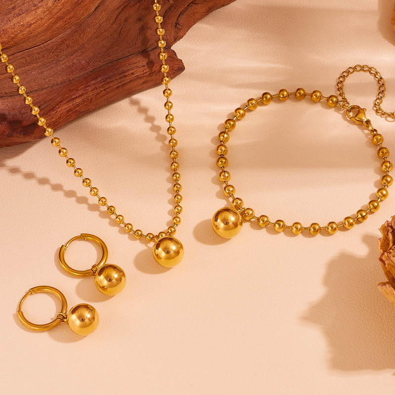 European and American exaggerated stainless steel round bead chains, round bead good luck solid round bead jewelry, women's earrings, bracelets, necklaces and other jewelry detail image 12