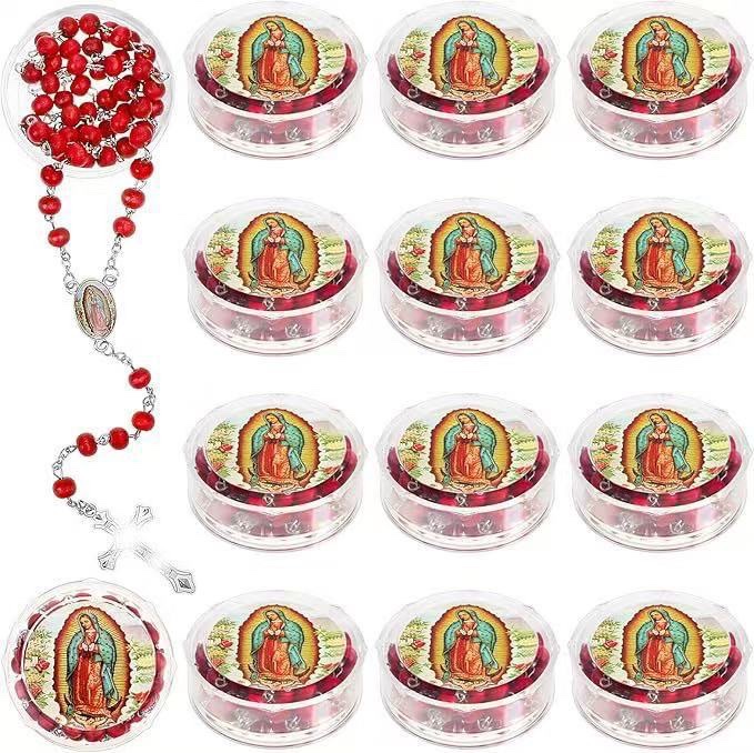 A classic octagonal box wooden rosary necklace with Maria cross, a religious gift for men and women, is a bestseller in foreign trade details Picture
