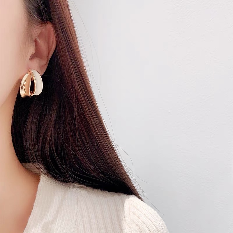 小众设计感耳钉白色弧形质感气质S925银针防过敏耳环通勤百搭简约耳饰详情图2