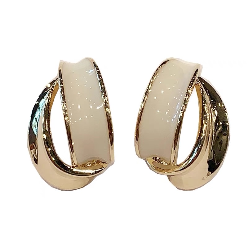 小众设计感耳钉白色弧形质感气质S925银针防过敏耳环通勤百搭简约耳饰详情图5