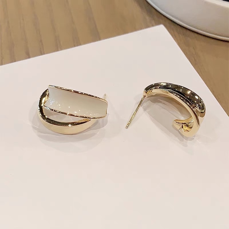 小众设计感耳钉白色弧形质感气质S925银针防过敏耳环通勤百搭简约耳饰详情图3