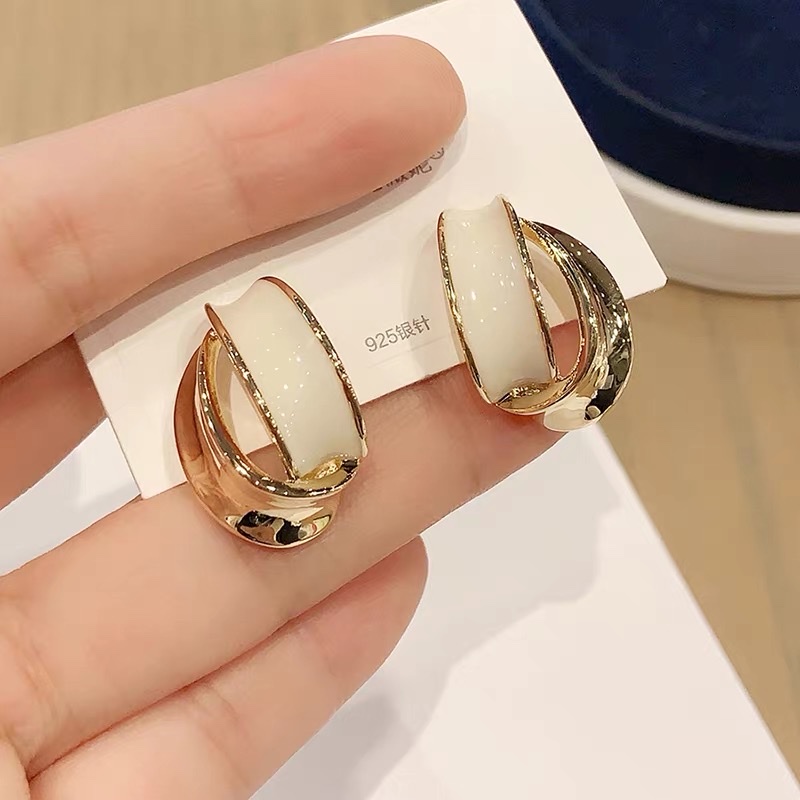 小众设计感耳钉白色弧形质感气质S925银针防过敏耳环通勤百搭简约耳饰详情图4