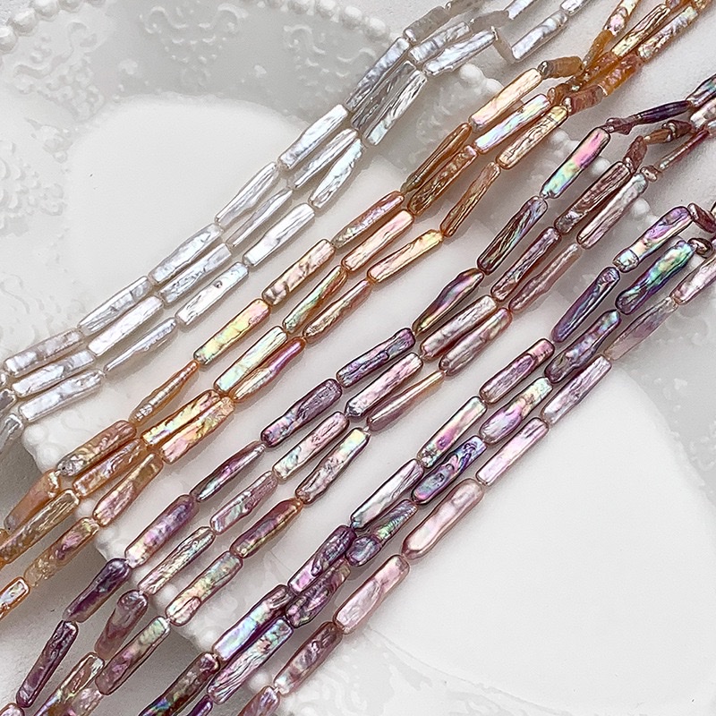 High cost-performance small silver bar Baroque pearl 5x21mm toothpick, natural freshwater pearl slender strip necklace, natural freshwater pearl steamed bun pearl bread pearl decorative accessories, handcrafted material jewelry accessories, multiple colors to choose from details Picture