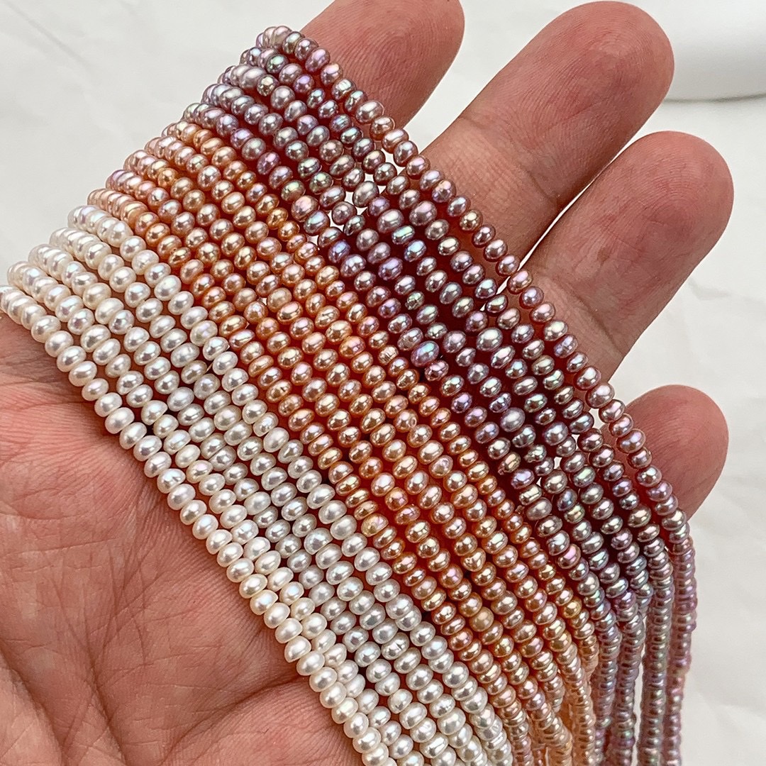 高性价比3-3.5mm小扁珠天然淡水 珍珠馒头珠面包珠装饰配件手工材料饰品配件多色任选米珠配件细节图