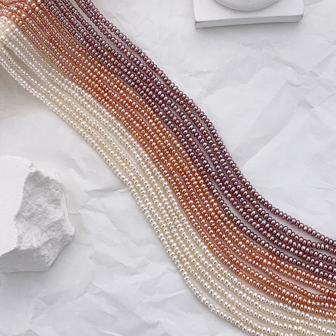 高性价比3-3.5mm小扁珠天然淡水 珍珠馒头珠面包珠装饰配件手工材料饰品配件多色任选米珠配件