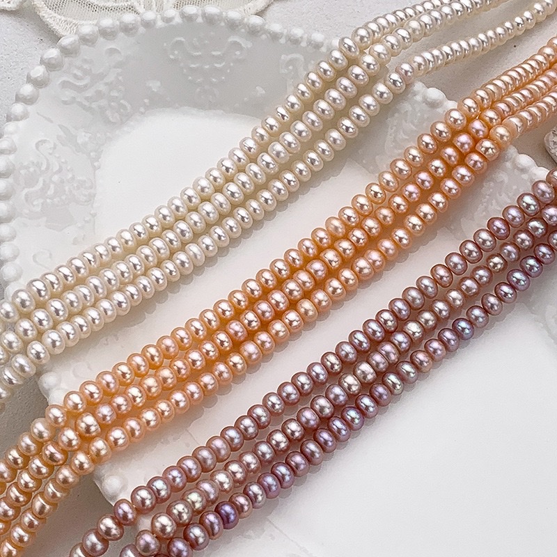 高性价比7mm扁珠四面光馒头珠天然淡水珍珠高性价比diy手作珍珠馒头珠面包珠装饰配件手工材料饰品配件多色任选米珠配件