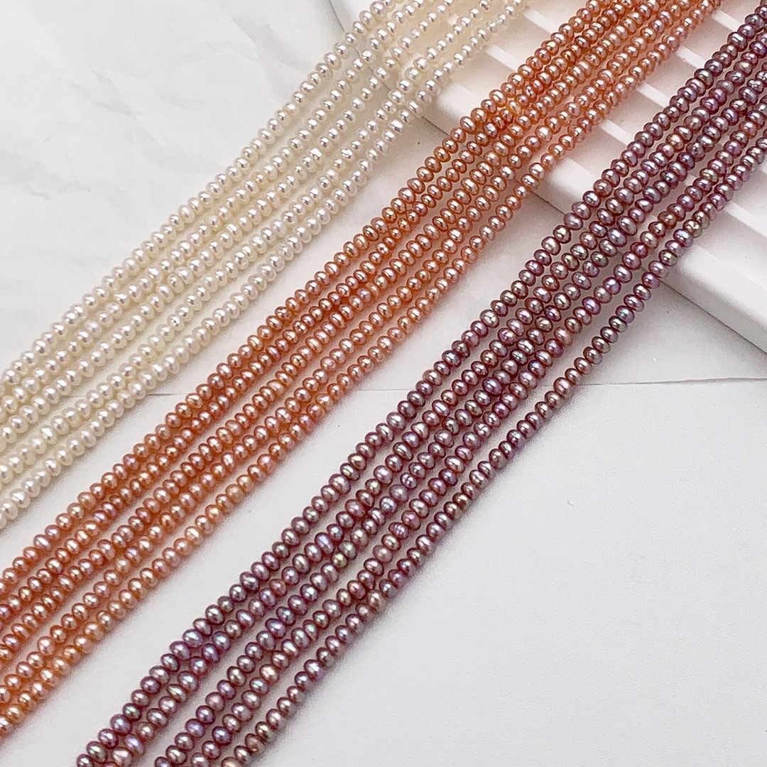 高性价比3-3.5mm小扁珠天然淡水 珍珠馒头珠面包珠装饰配件手工材料饰品配件多色任选米珠配件产品图