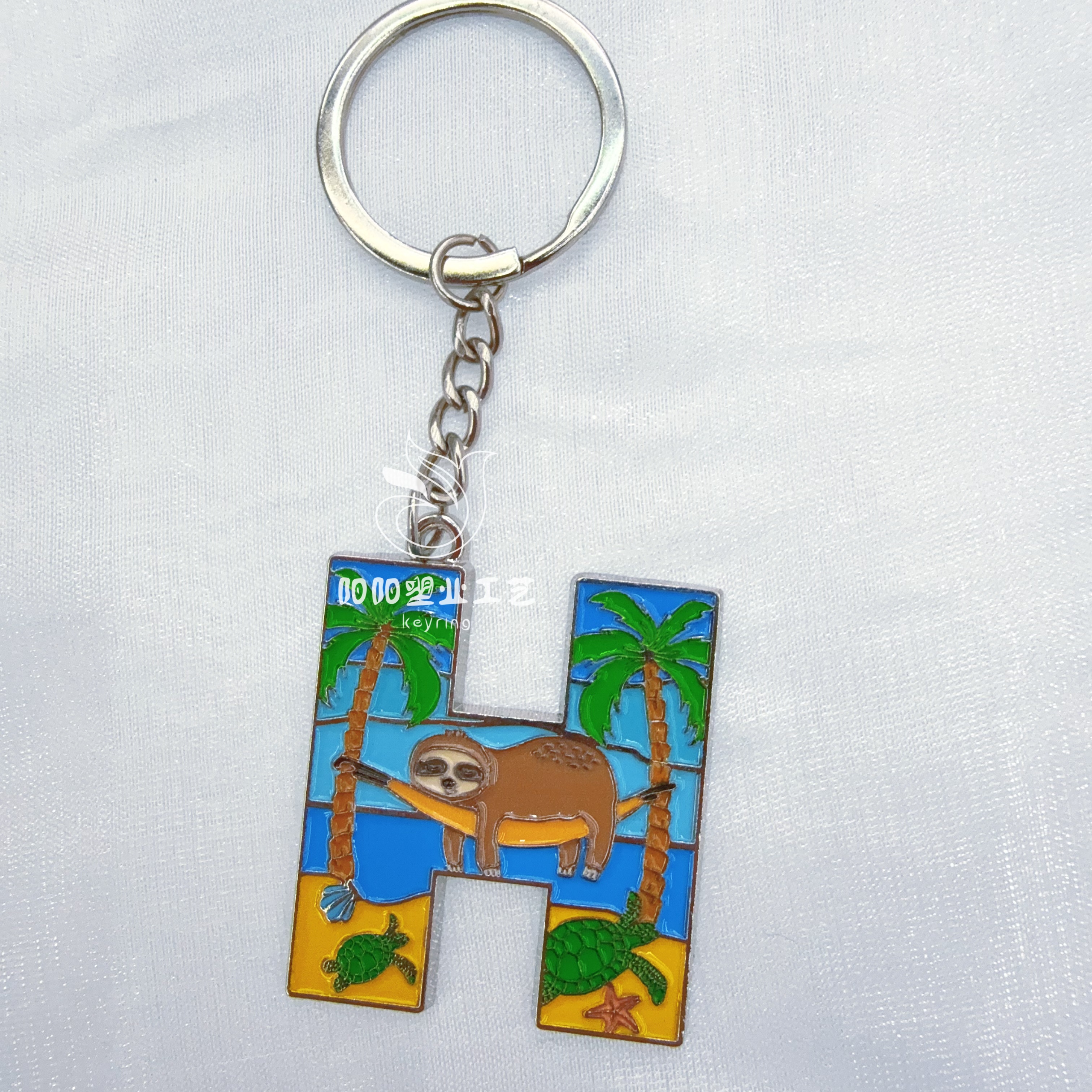 Keychain, colorful letter, Marine country, foreign trade zinc alloy pendant, creative Spanish small gift, keychain, keyring, Year of the Horse pendant Specification drawing