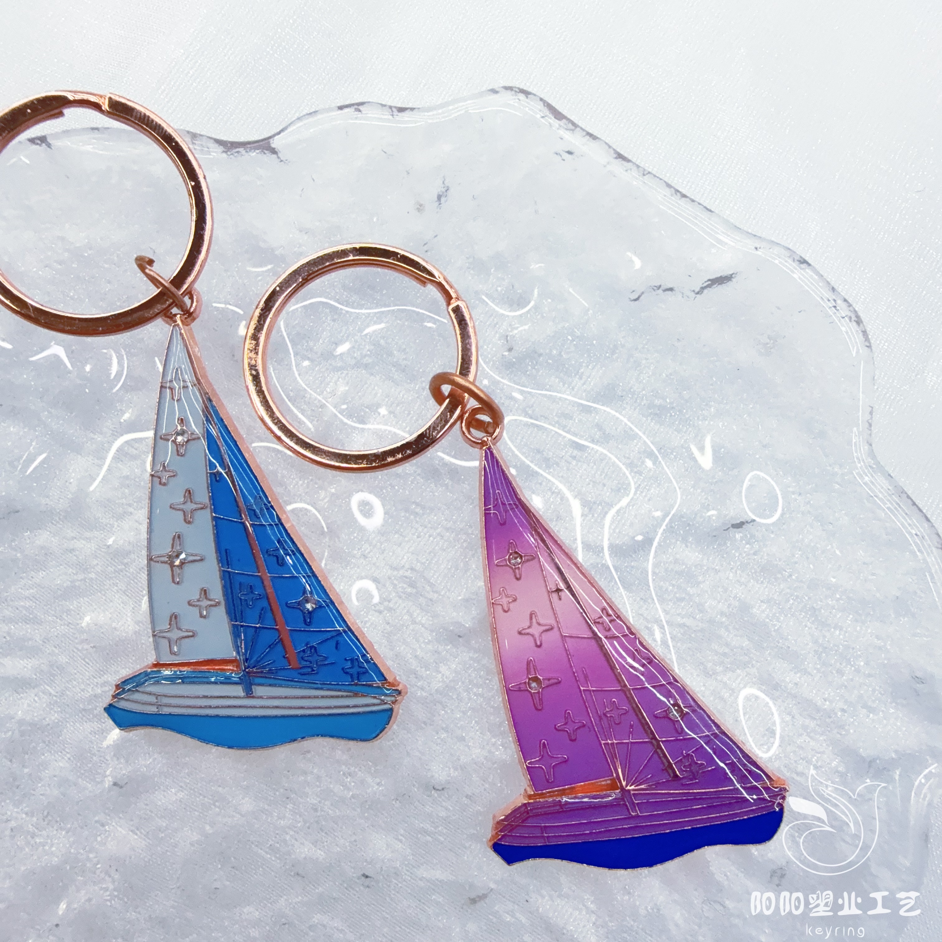 Tourist souvenirs, guitar keychains, rhinestones, sailboat pendants, decorative items, small gifts, metal keychains, epoxy resin Specification drawing