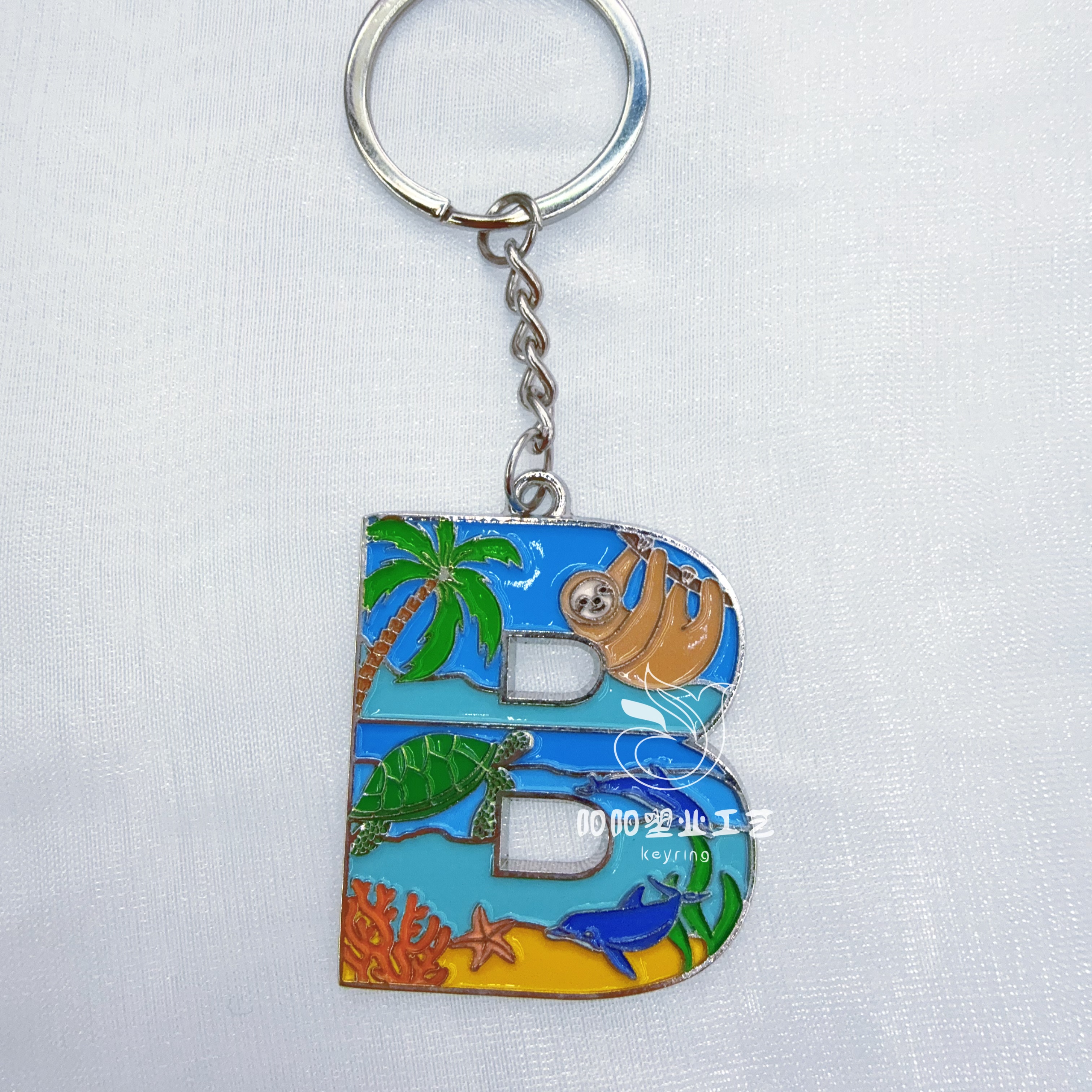 Keychain, colorful letter, Marine country, foreign trade zinc alloy pendant, creative Spanish small gift, keychain, keyring, Year of the Horse pendant Application Scenario