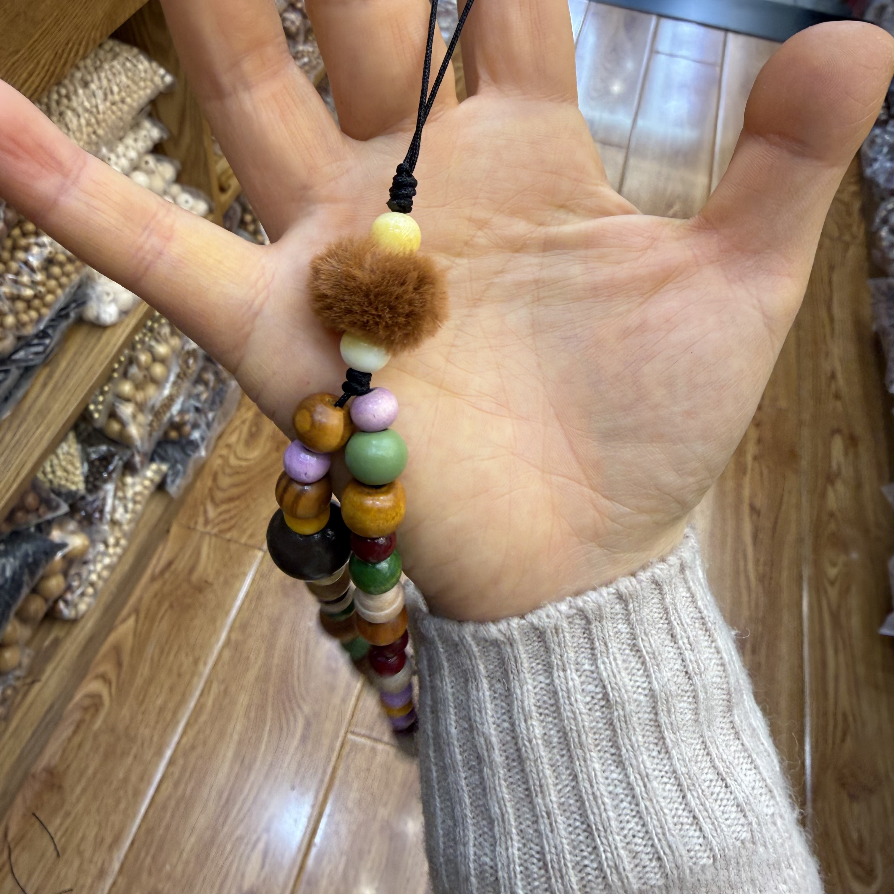 木头玻璃水晶手机链手绘珠个性创意时尚手机挂件潮流配饰手机链手绘珠装饰品新品多样发其一新品白底实物图