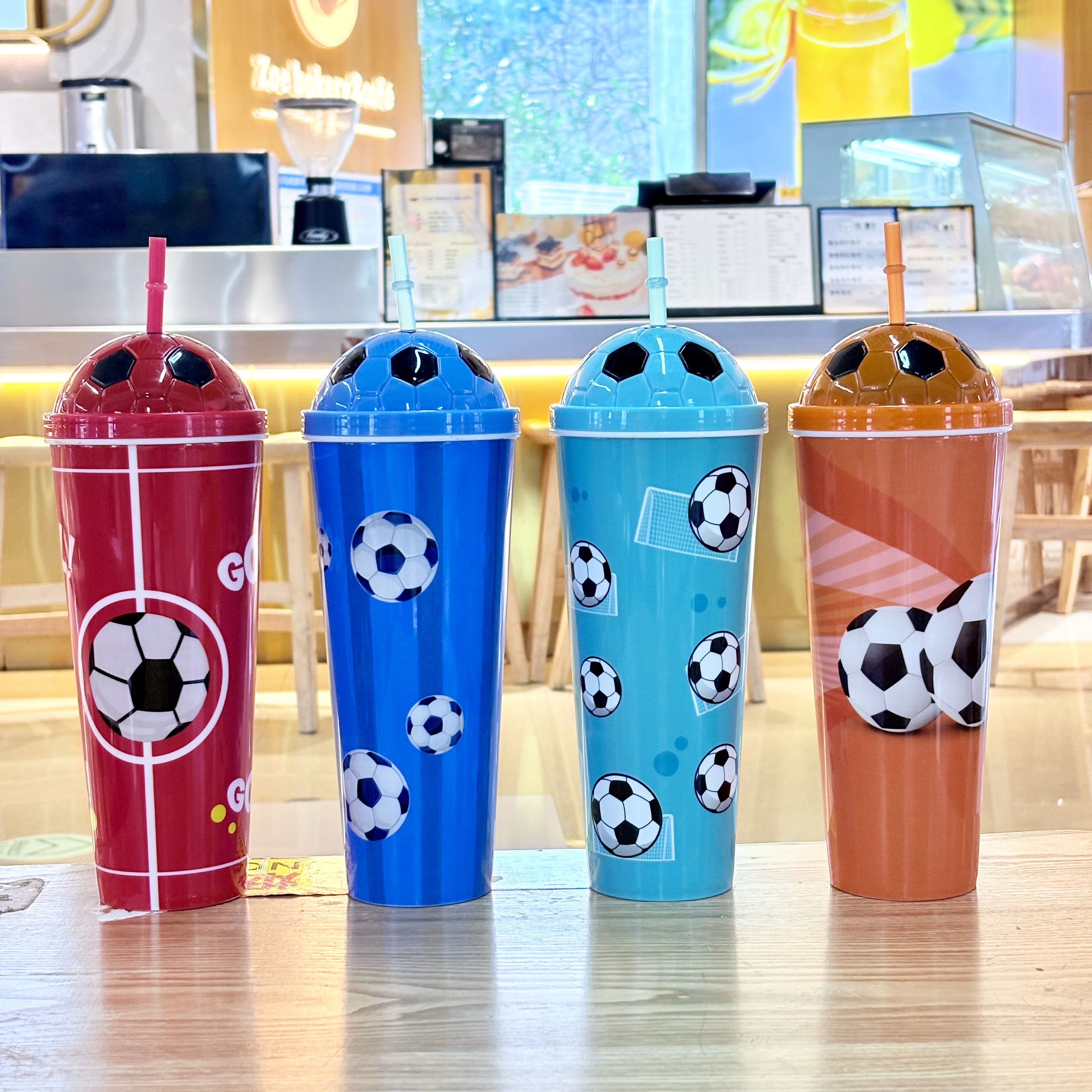 Three-piece set of water cups, straw cups, World Cup style plastic cups, shockproof and leak-proof portable water bottles A61-A62-A63-1018 Q/Y details Picture