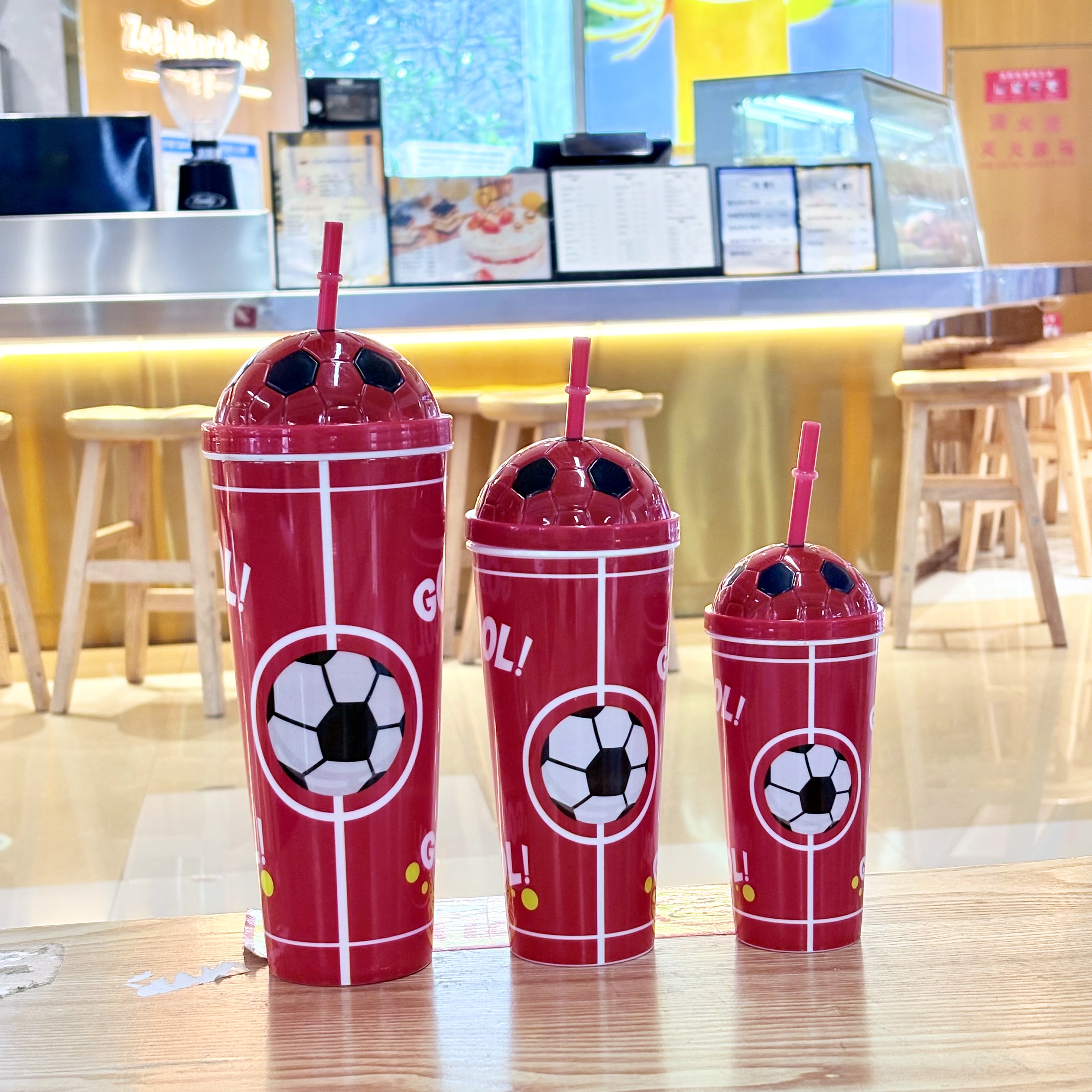 Three-piece set of water cups, straw cups, World Cup style plastic cups, shockproof and leak-proof portable water bottles A61-A62-A63-1018 Q/Y Specification drawing