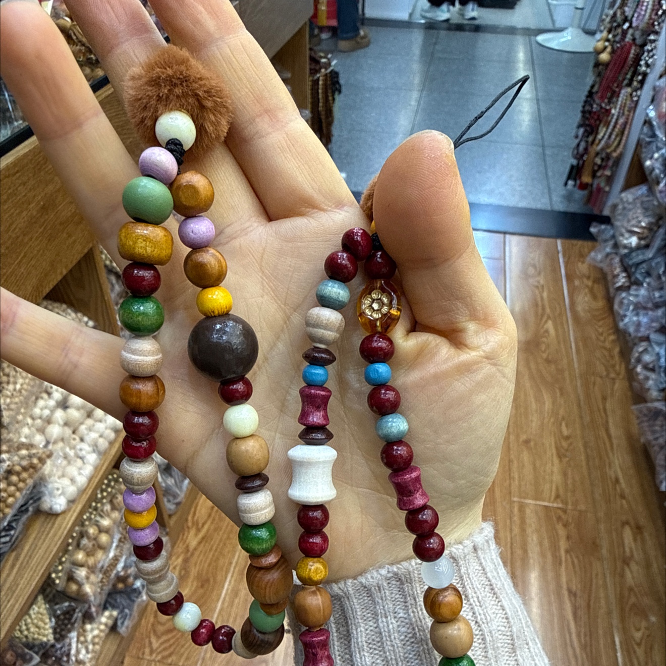 木头玻璃水晶手机链手绘珠个性创意时尚手机挂件潮流配饰手机链手绘珠装饰品新品多样发其一新品