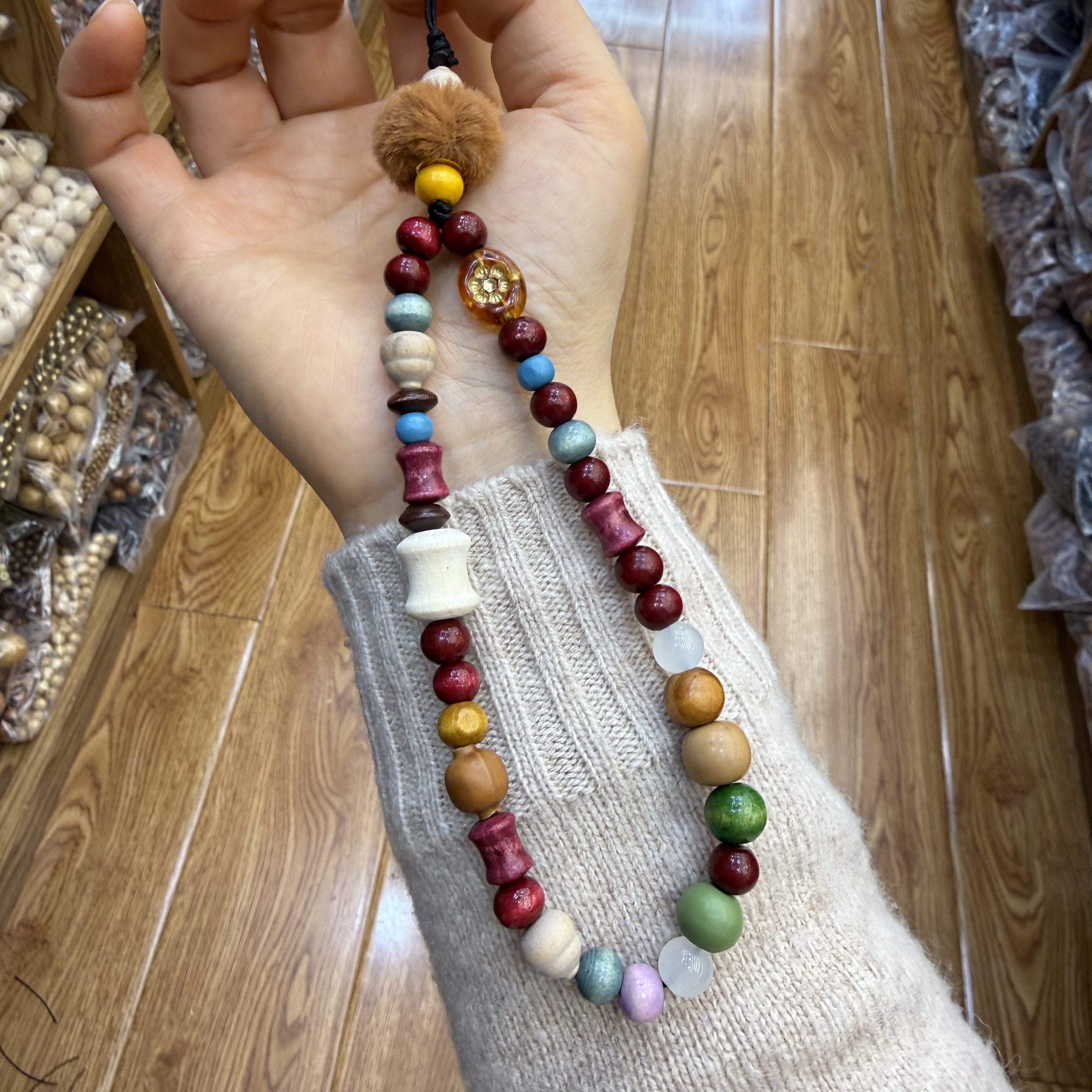 木头玻璃水晶手机链手绘珠个性创意时尚手机挂件潮流配饰手机链手绘珠装饰品新品多样发其一新品详情图4