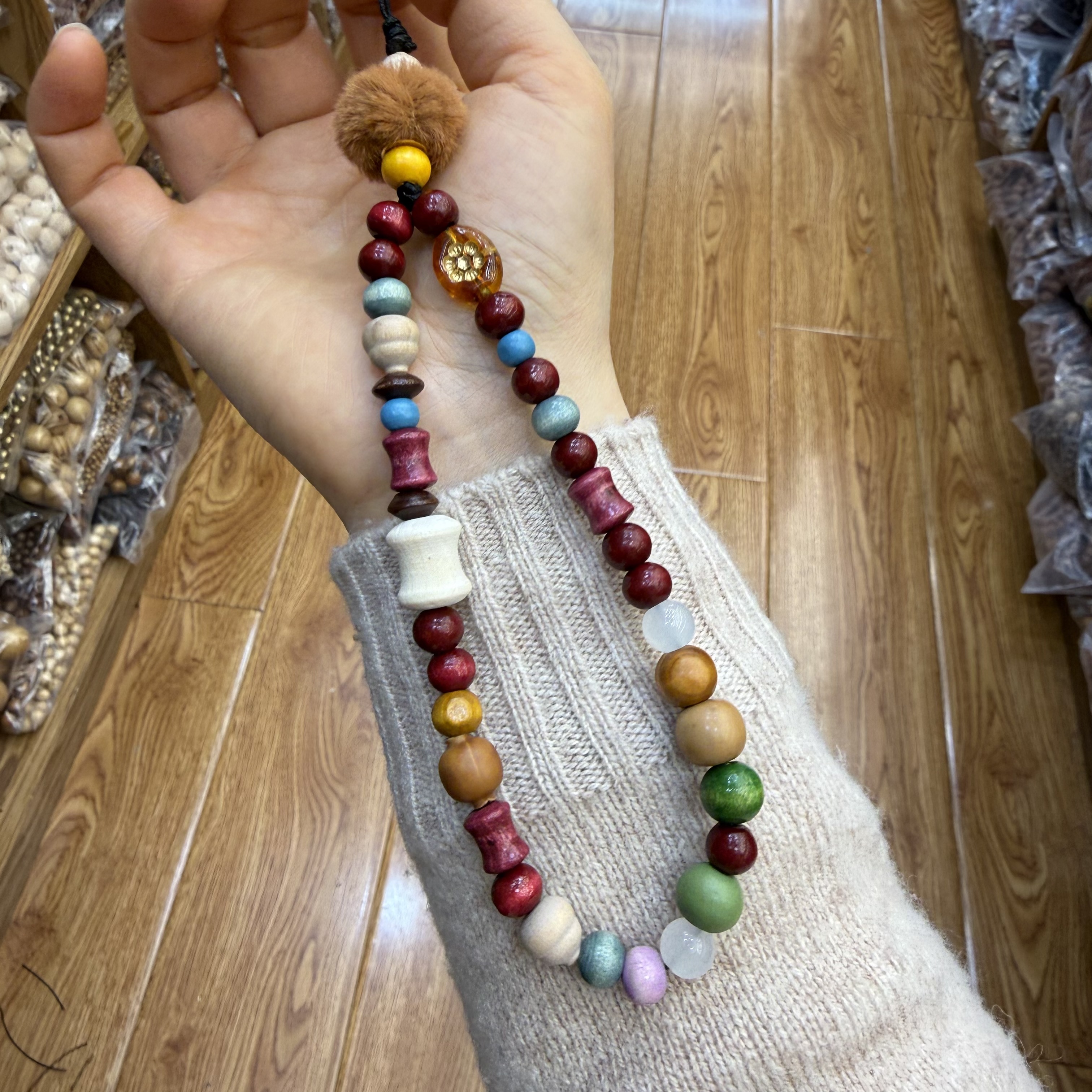 木头玻璃水晶手机链手绘珠个性创意时尚手机挂件潮流配饰手机链手绘珠装饰品新品多样发其一新品详情图3