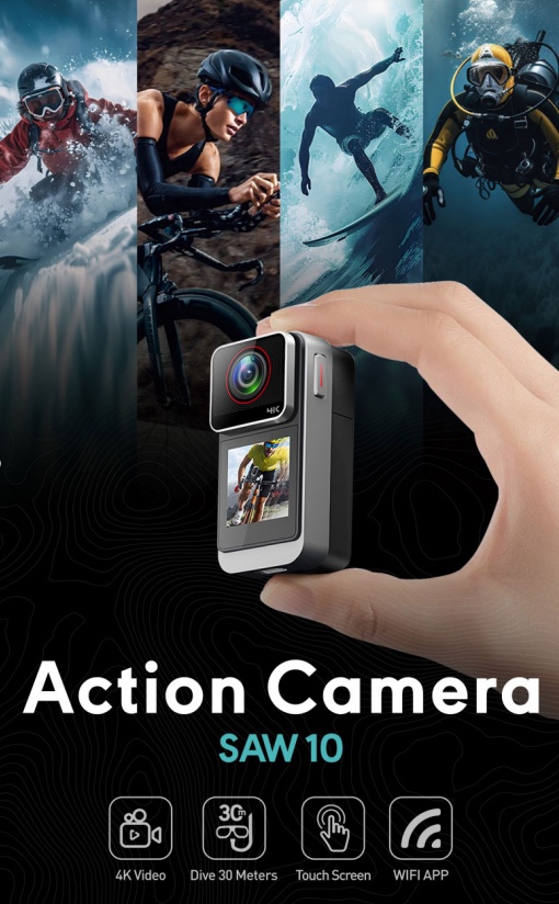 The Saw10 Thumb Action Camera Features A Waterproof Super Night Vision Touch Screen With 4K30fps Ultra-High-Definition Video Recording Effect, Anti-Shake Dual-Color Touch Screen Function, And Supports Live Streaming And Customizable Logo details Picture