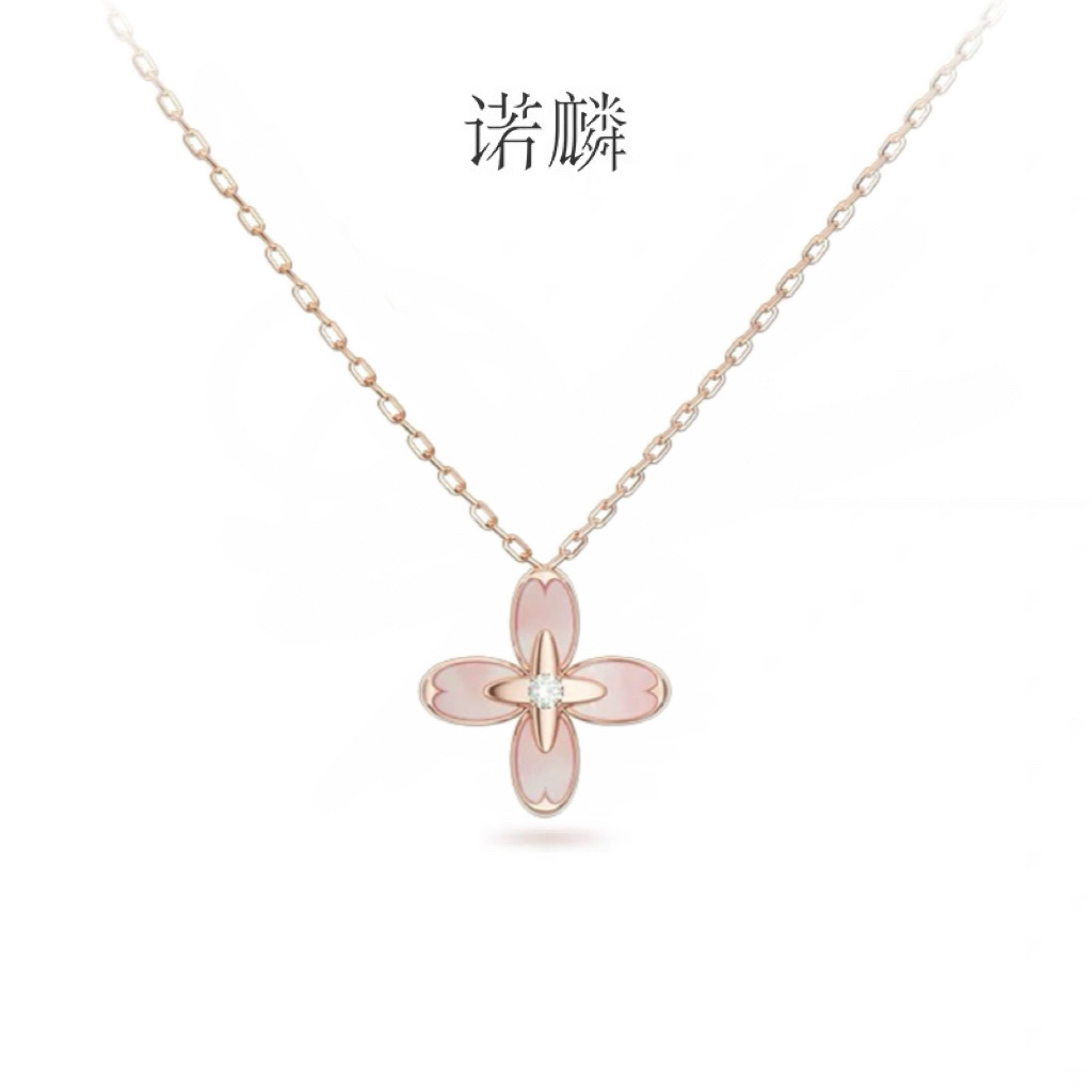 【 NOLYN】 Osmanthus Series Osmanthus Language Love Pink Mother-of-Pearl Silver Necklace, a niche design for gifting, light luxury and sweet style necklace