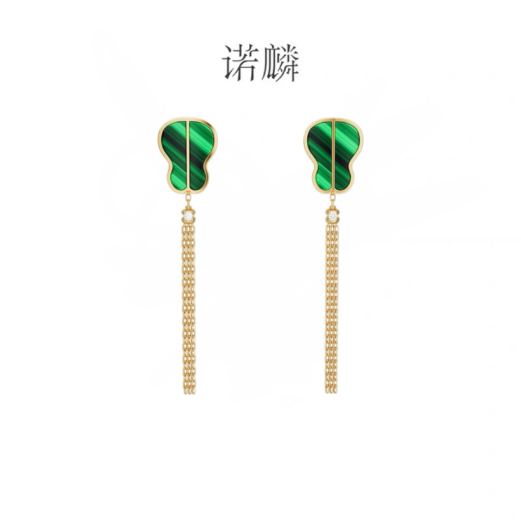 【 NOLYN】 Green Sky Series Earrings, Stud Earrings, Malachite, zircon, niche original design, new Chinese style, grand and light luxury diamond jewelry, stud earrings and stud earrings
