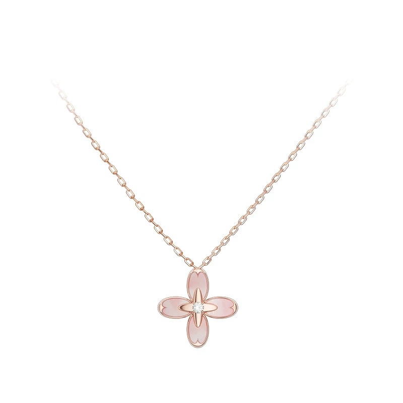 【 NOLYN】 Osmanthus Series Osmanthus Language Love Pink Mother-of-Pearl Silver Necklace, a niche design for gifting, light luxury and sweet style necklace detail image 2