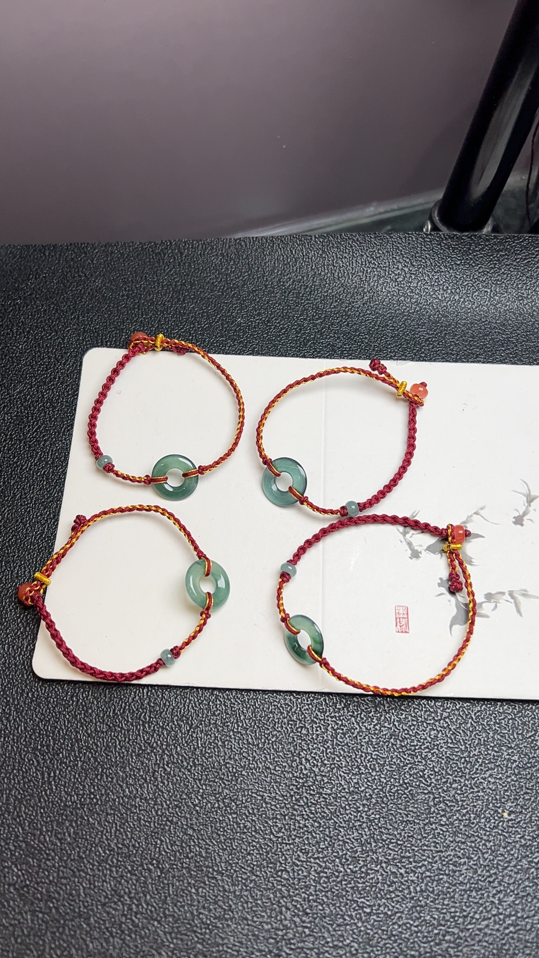 A-grade jade peace pendant, couple's zodiac year red rope bracelet, classic Chinese trend cultural play bracelet, hand-woven rope blue water jade jewelry