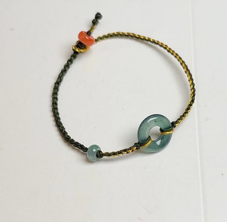 A-grade jade peace pendant, couple's zodiac year red rope bracelet, classic Chinese trend cultural play bracelet, hand-woven rope blue water jade jewelry Item Picture