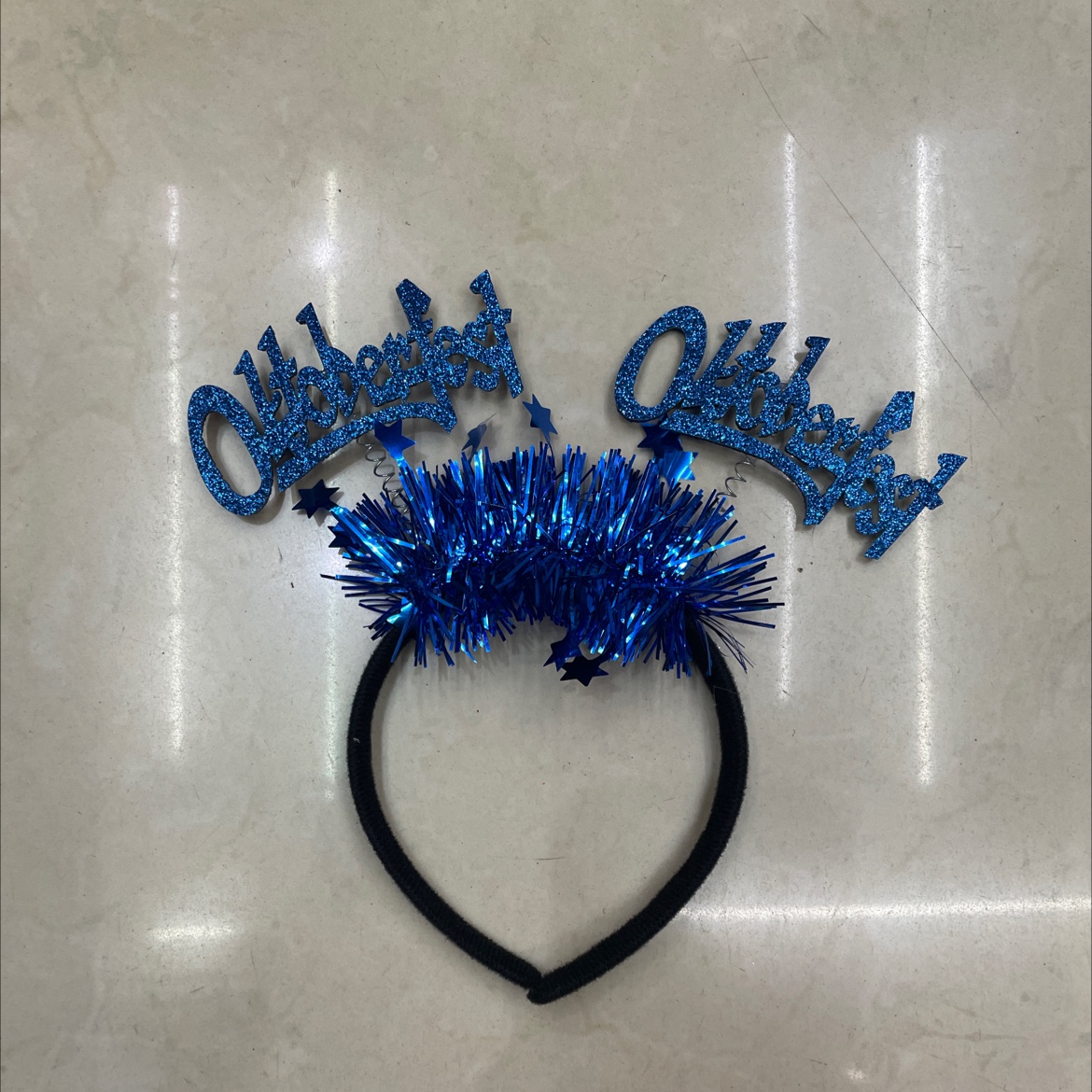 母婴用品儿童蓝色字母头饰，蓝色彩条五星发箍，拍照留念装备道具