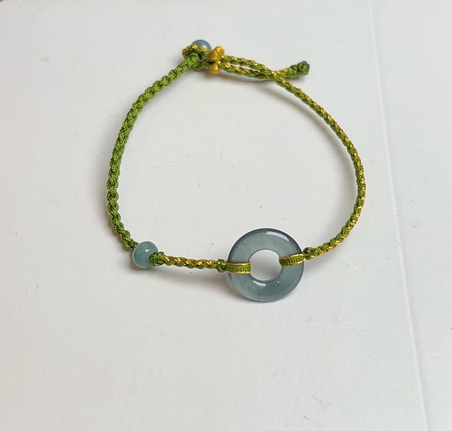 A-grade jade peace pendant, couple's zodiac year red rope bracelet, classic Chinese trend cultural play bracelet, hand-woven rope blue water jade jewelry Application Scenario