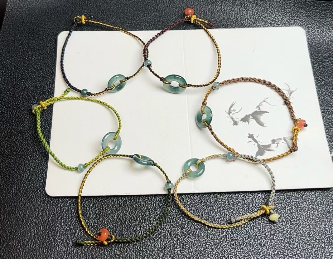 A-grade jade peace pendant, couple's zodiac year red rope bracelet, classic Chinese trend cultural play bracelet, hand-woven rope blue water jade jewelry details Picture