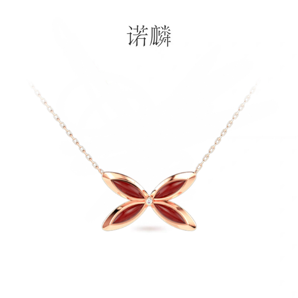 【 NOLYN】 Feather Series Lin Die Feather Sound Necklace, Red Agate Butterfly Girl Light Luxury Niche High-end Birthday Gift, High-end Necklace, Butterfly Necklace