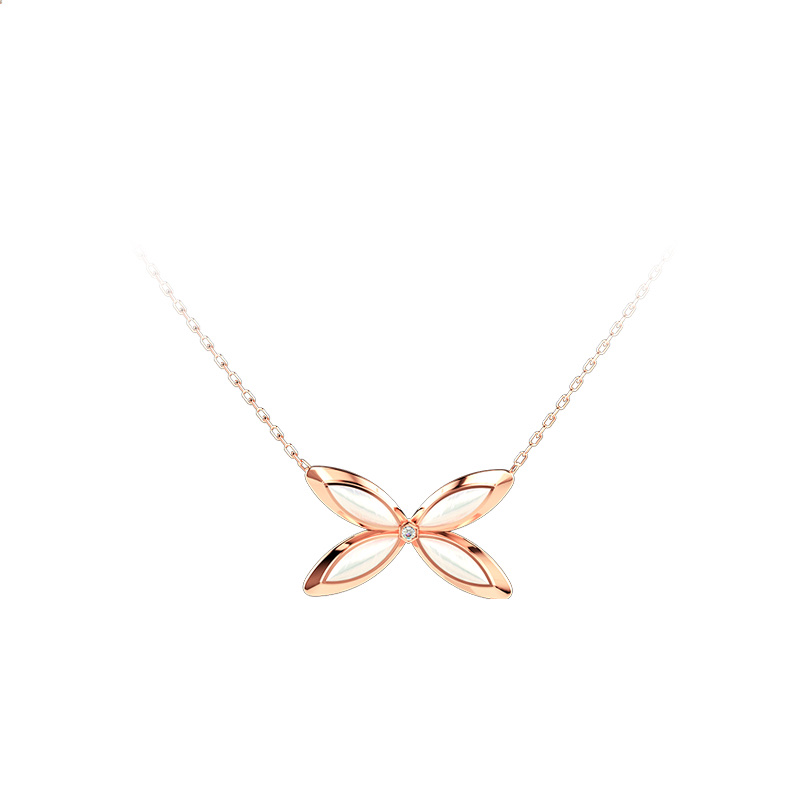 【 NOLYN】 Feather Series Lin Die Feather Sound Necklace, Red Agate Butterfly Girl Light Luxury Niche High-end Birthday Gift Necklace, Butterfly Necklace, White Shell High-end Necklace Item Picture