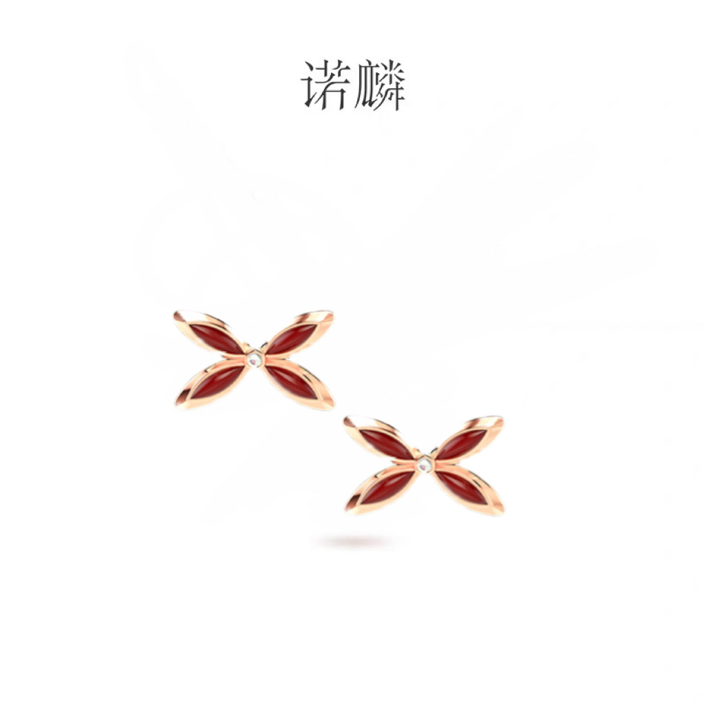 【 NOLYN】 Feather Series Lin Die Feather Sound Ear Stud Accessories Women's White Mother-of-Pearl Butterfly Light Luxury Niche High-end Gift Accessories Ear Stud Earrings