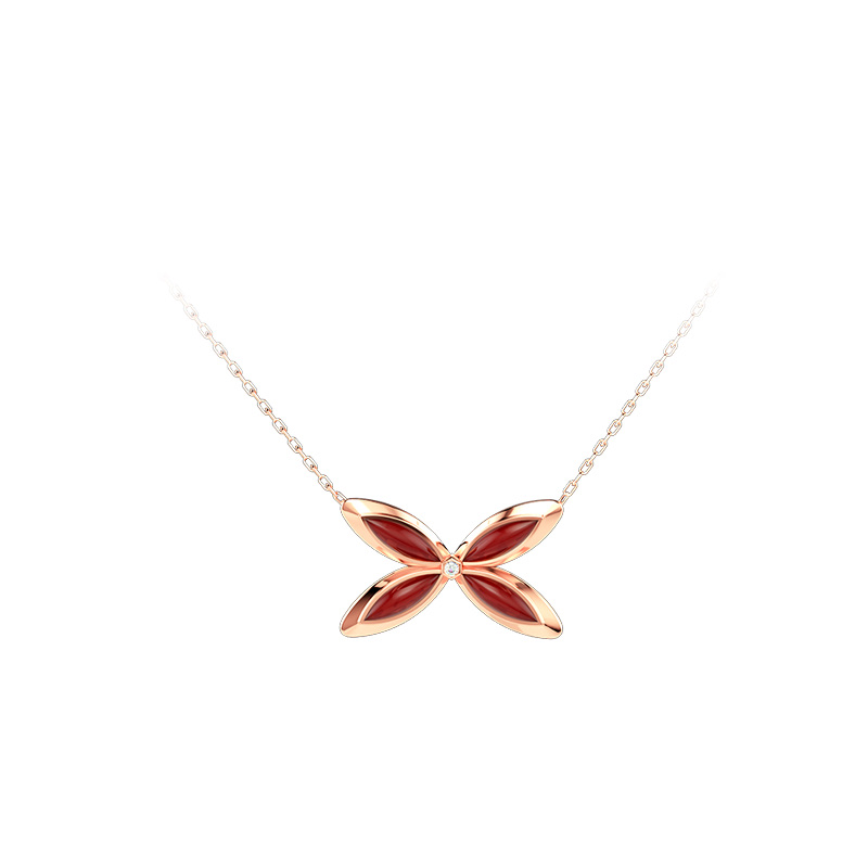 【 NOLYN】 Feather Series Lin Die Feather Sound Necklace, Red Agate Butterfly Girl Light Luxury Niche High-end Birthday Gift, High-end Necklace, Butterfly Necklace Item Picture