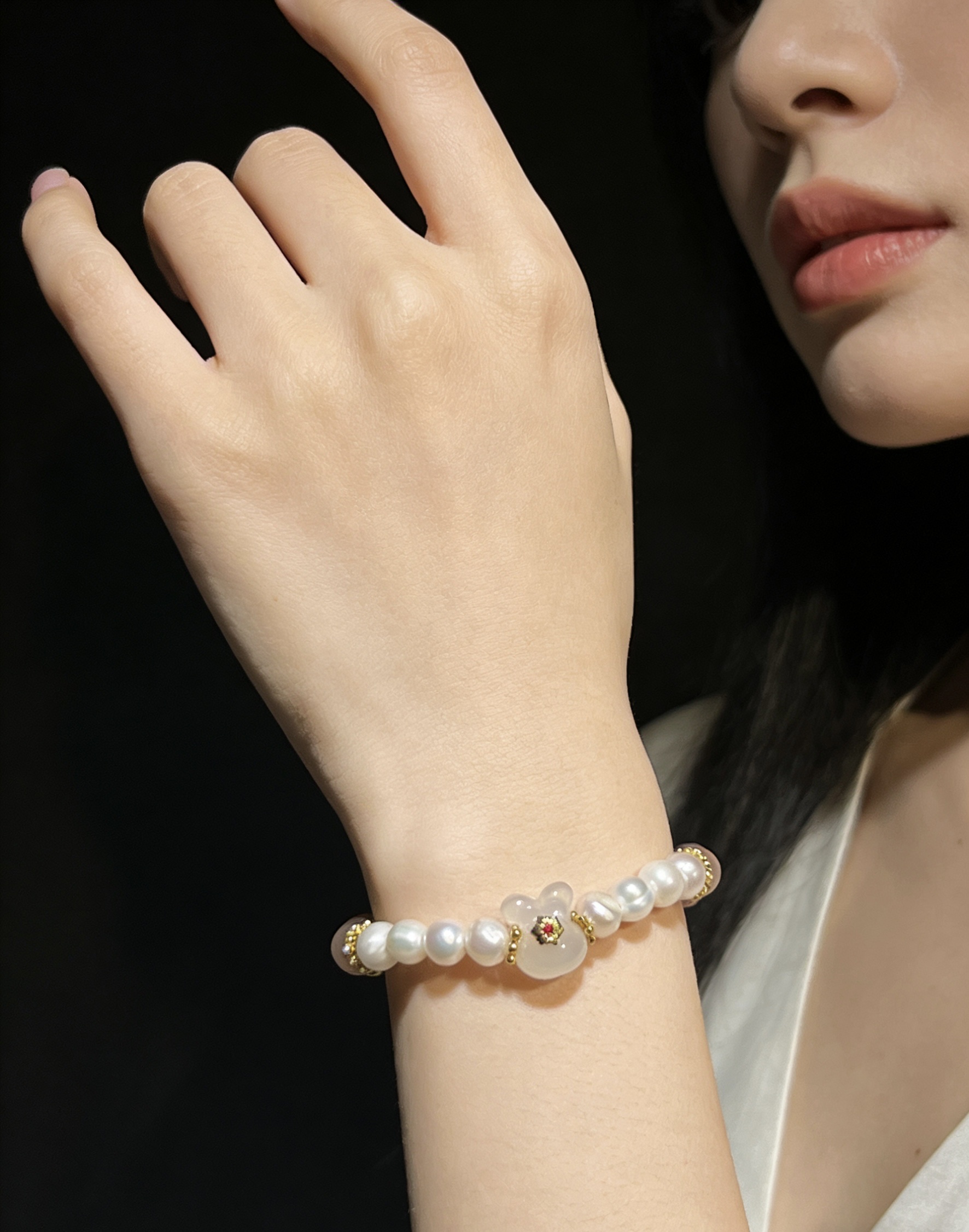 太阳石珍珠玉髓手链手串