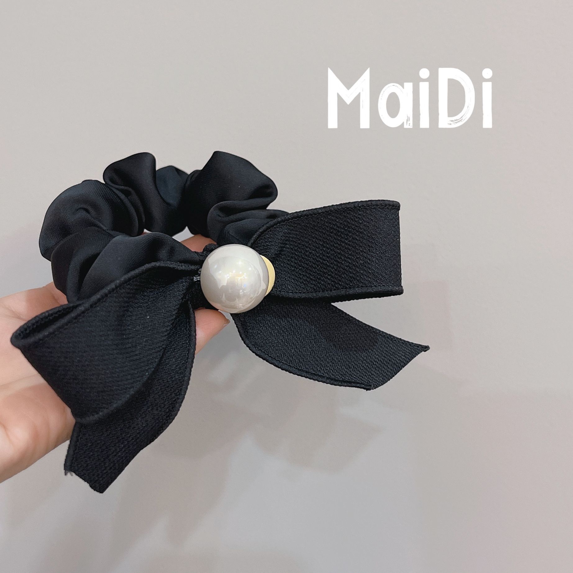 新款直播发饰珍珠马尾大肠发圈布艺蝴蝶结韩式精致马尾发圈皮筋 细节图