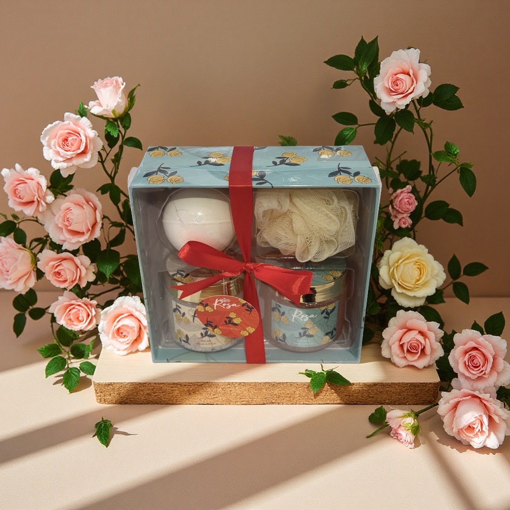 Rose Fragrance Light Luxury Bath Gift Box, Bath Salt Scrub, Explosive Salt Bath Ball Set, Moisturizing, Cleaning and Care Souvenir details Picture