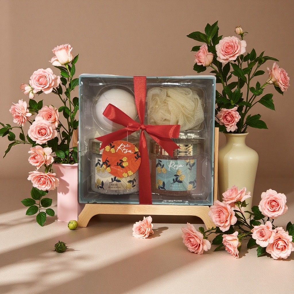 Rose Fragrance Light Luxury Bath Gift Box, Bath Salt Scrub, Explosive Salt Bath Ball Set, Moisturizing, Cleaning and Care Souvenir Specification drawing